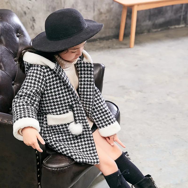 Pattern plaid girls coats winter 2018 girl fleece jacket for children outerwear 2-8year kids hooded overcoat costume | Детская одежда и