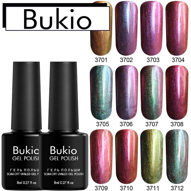 Блестящий Гель-лак для ногтей Bukio зеркальный эффект лак 12 цветов долговечный