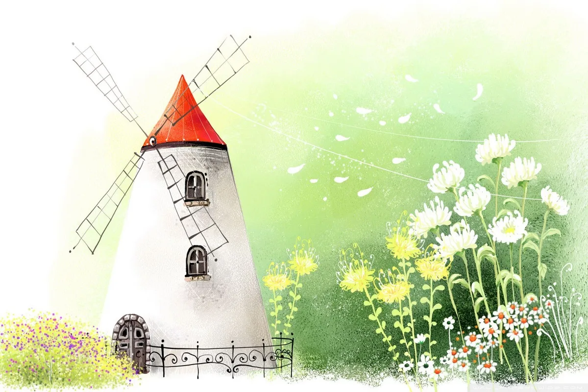 

digital art windmill PQT201 wall art canvas fabric poster custom print for room decor home decoration (frame available)