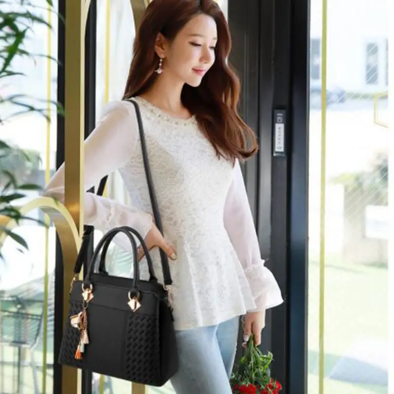 

Fashion Women Handbags Tassel PU Leather Totes Bag Top-handle Embroidery Crossbody Bag Shoulder Bag Lady Simple Style X580