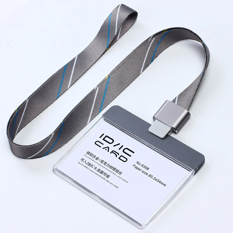 H Stripe grey set Прозрачный акриловый пластик с металлической ID IC карты держатель пропуска карты+ цветной полиэфирный ремешок с пряжкой из сплава Al - Цвет: H Stripe grey set