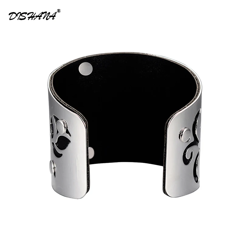 Женский браслет манжеты широкий кожаный золотого цвета с розами S0001|bangles for women|flower