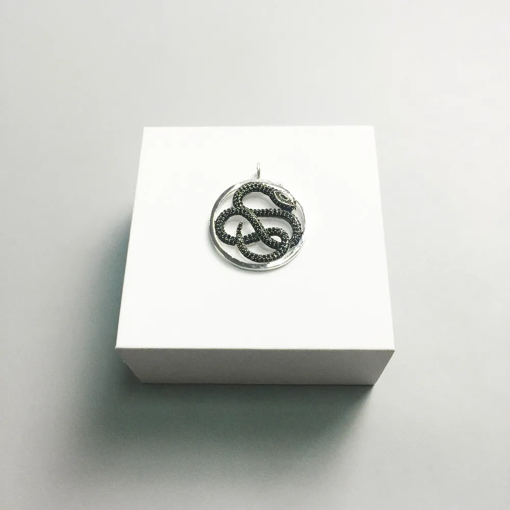 Серебристый Черный CZ проложить змея полые Круглый диск подвески модные панк Boa