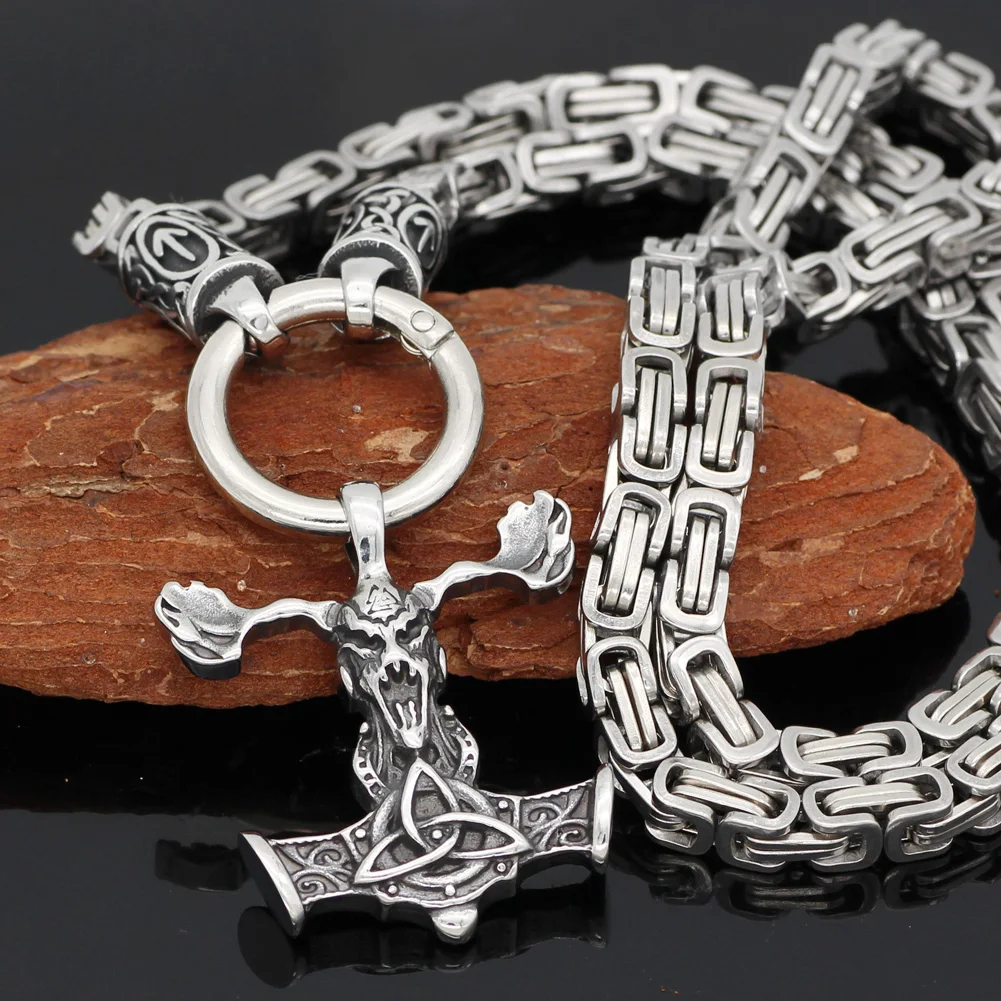 Скандинавский Викинг руна с узлом thor hammer Talisman MJOLNIR кулон ожерелье из нержавеющей