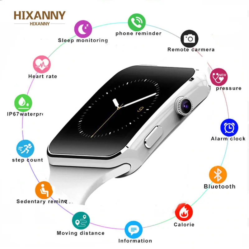 Смарт часы 2019X6 с камерой музыкальная поддержка TF карта для IOS Android наручные черные
