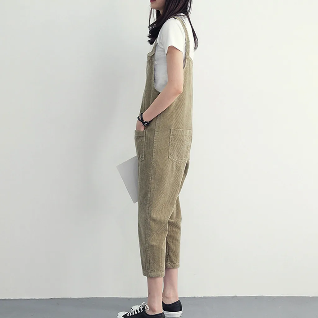 Женский комбинезон карго с широкими штанинами вельветовый Свободный Летний