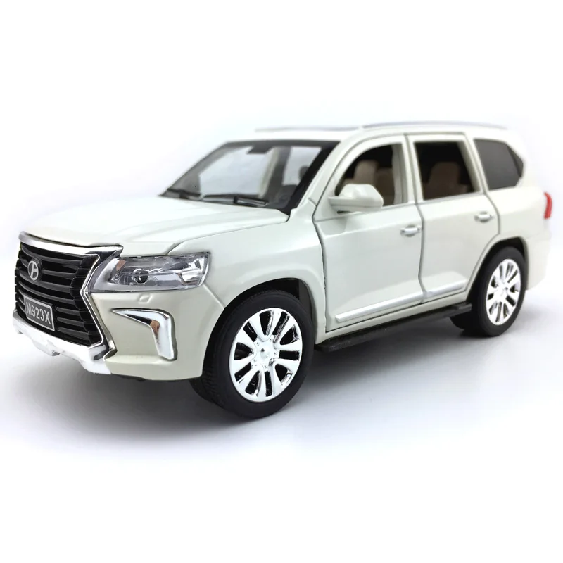 Белый Литая модель автомобиля из 1:24 сплава для Lexus LX570, игрушечный автомобиль отличного качества для коллекции, вытяжной автомобиль со звуком и светильник - Цвет: Белый