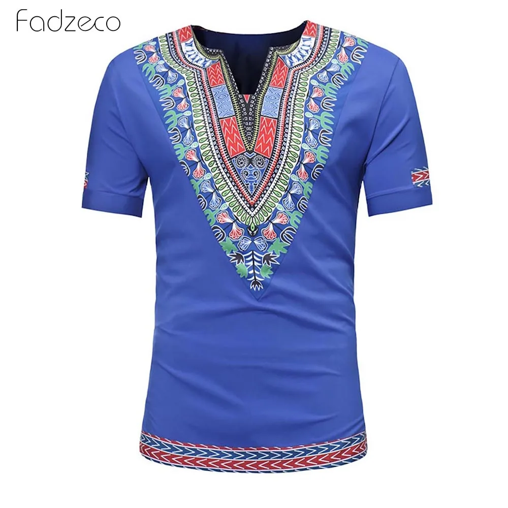 Fadzeco 2019 African Shirt For Men Print V Neck Tribal Short Sleeve Slit T-Shirt Big Size Dashiki Male Tops Clothes | Тематическая