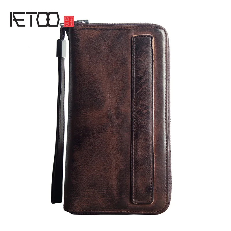 Мужской кожаный кошелек AETOO брендовая длинная Сумочка посылка ческая винтажная