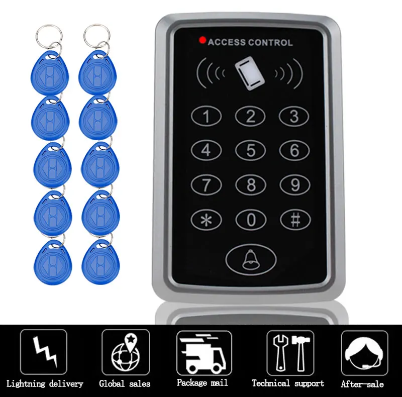 Rfid-контроллер автономная клавиатура контроля доступа с 10 EM4100/4200 Брелки 125 кГц кардридер система контроля допуска к двери