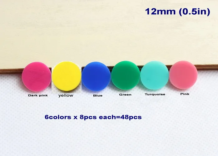 0.5in (12mm)-48pcs 10 мм/12 мм/16 мм Ассорти акриловые круглые серьги-гвоздики(без гвоздики) темно-розовый, желтый, синий, зеленый, мятный, розовый Disc-AC1046K - Окраска металла: 0.5in (12mm)-48pcs