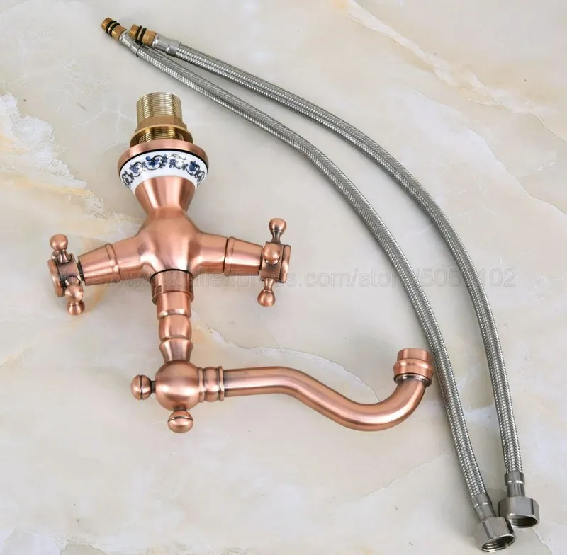 New Antique Red Copper Double Handle Control Faucet Kitchen Bathroom Basin Hot and Cold Mixer Tap znf615 | Обустройство дома