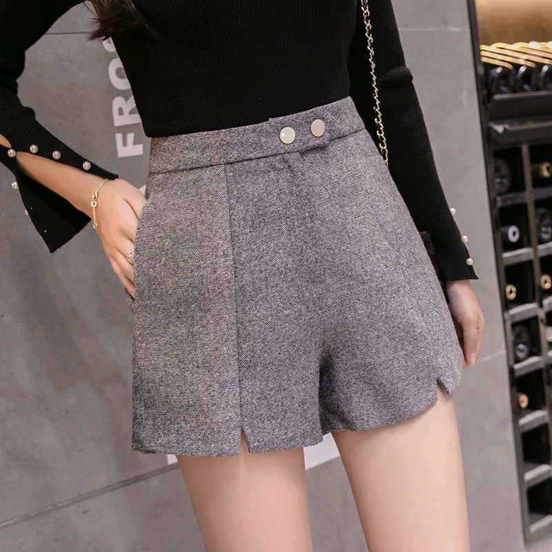 2020 New Korean Women Wool Shorts Autumn Fashion High Waist Woolen Shorts Female Casual Boot Shorts