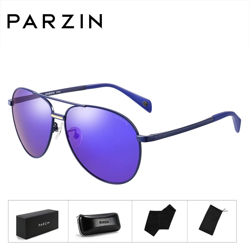 P1DarkBlue PARZIN поляризационные солнцезащитные очки для мужчин и женщин, фирменный дизайн, унисекс, очки пилота, оправа из сплава, зеркальные линзы, мужские солнцезащитные очки для вождения - Цвет линз: P1DarkBlue