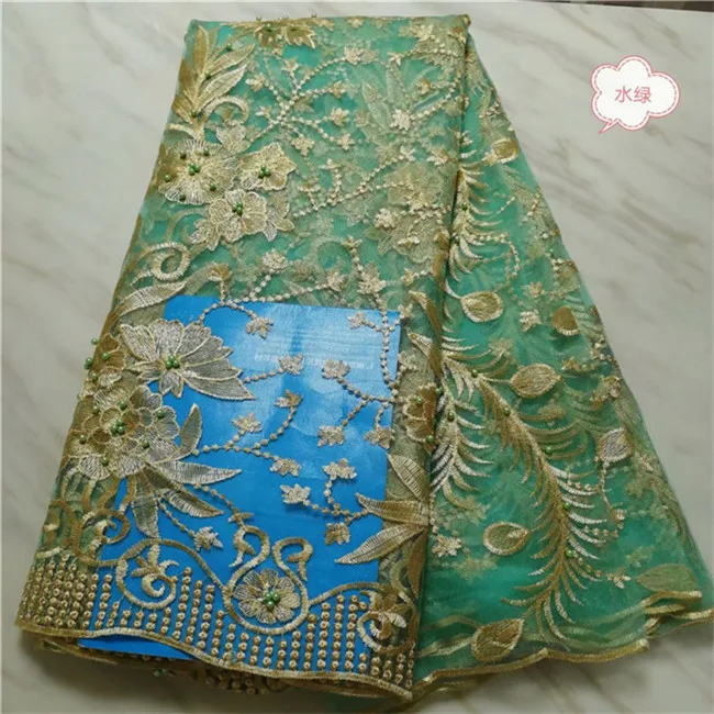 

French Net Lace Fabric 2019 Latest African beads Lace Fabric With Embroidery Mesh Tulle Lace Fabric High quality Nigerian Lace