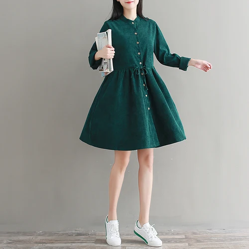 2018 новая весна и осень Винтаж Vestidos Для женщин Длинные рукава кулиска на талии с