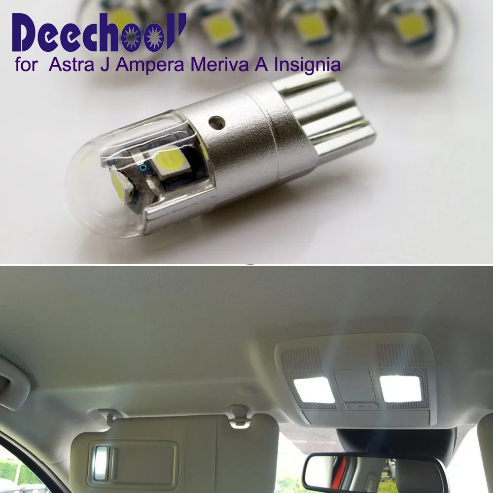 Deechooll 7 шт. Автомобильный светодиодный светильник для Opel Astra J Ampera Meriva A Insignia 3030 T10