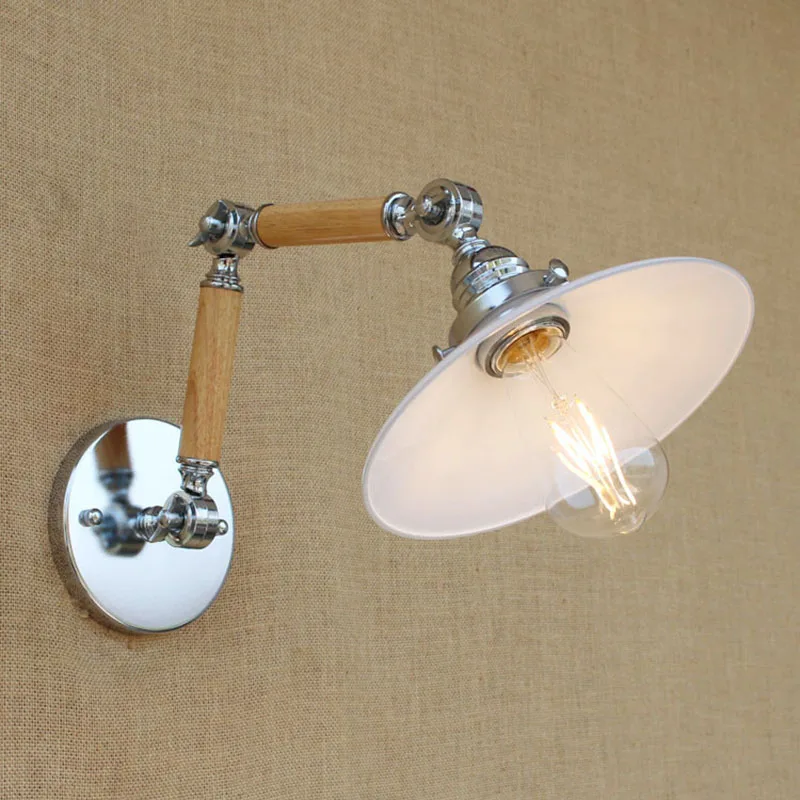 Винтажный Регулируемый Настенный светильник e27 из дерева/белого стекла