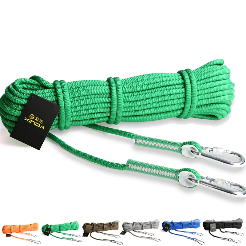 

Professional 10M Outdoor Rock Climbing Rope High Strength Cord Safety Ropes Hiking Accessory 9.5mm Diameter 12KN Striped buckle