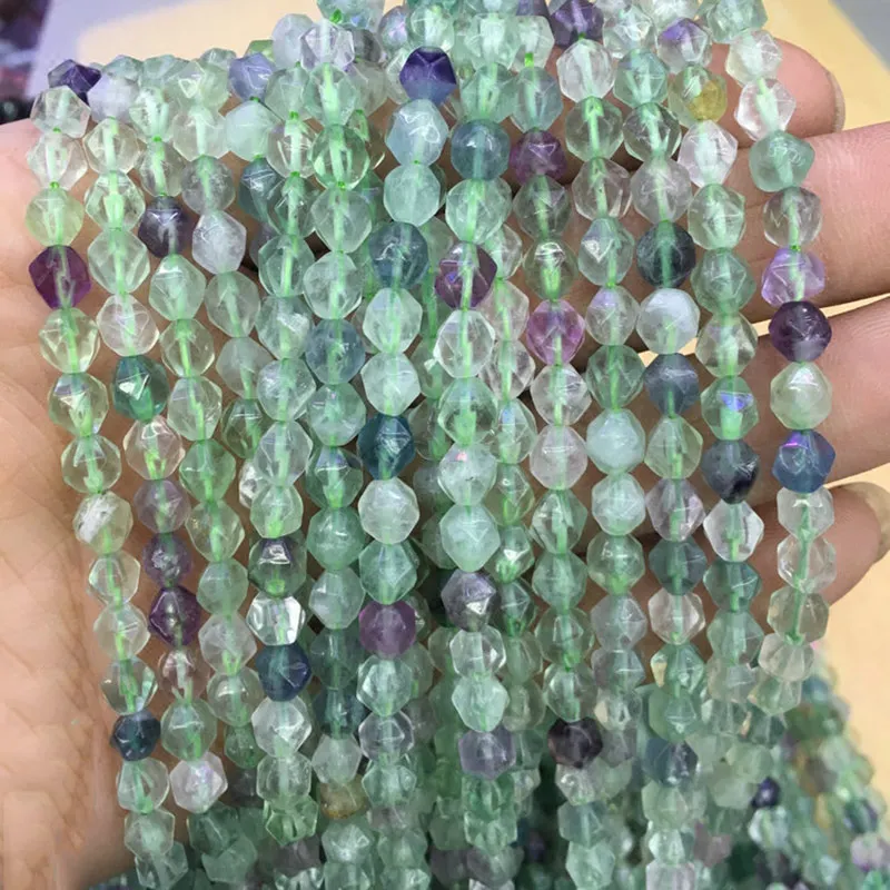 6-10mm Natural Faceted Purple &amp Green Fluorite Beads For Jewelry Making Necklace 15'' Needlework DIY Bracelets | Украшения и