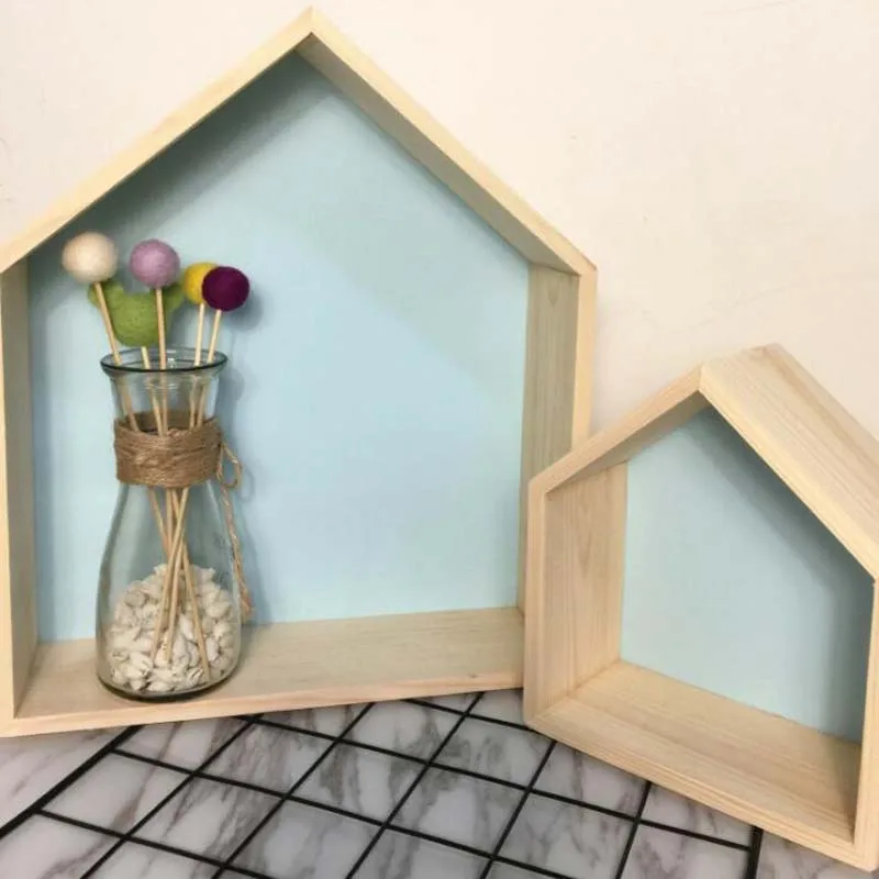 light blue 2 шт./компл. дом Форма украшения дома деревянные ремесел дома хранения Коробки в детской комнате декоративные подарки большой 35x30x8 см) с небольшой платформой 20x18x8 см - Цвет: light blue