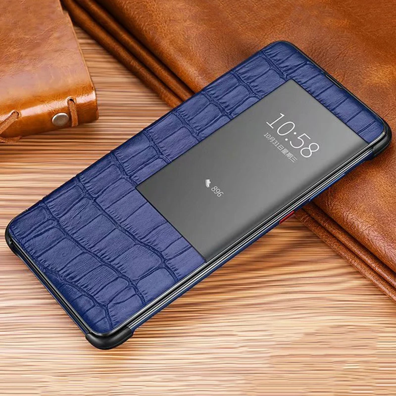 Чехол книжка из натуральной кожи с крокодиловой текстурой для Huawei Mat 20 Pro Mart Touch View