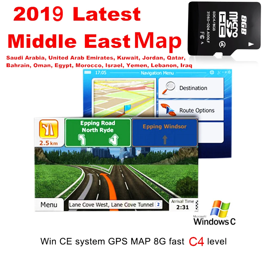 Подходит для системы WCE автомобильный gps-навигатор 8 Гб Micro SD карта последняя карта Ближнего Востока, включая BH, EG, IQ, IL, JO, KW, LB, MA, OM, QA, SA, AE, YE