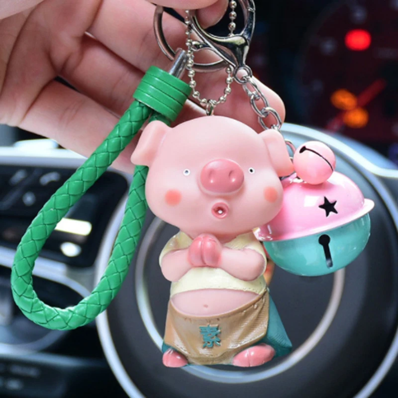 Fashion Cute Cartoon Pig Keychain Leather Rope Key Chains Animal Ring Holder Fur for Women Girl Bag Pendant | Украшения и