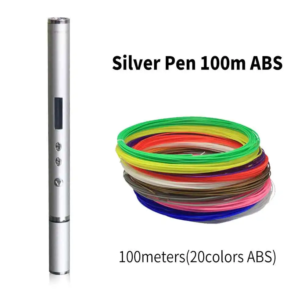 Silver 100 Meter ABS DEWANG, 3D ручка, ручка для печати, OLED, PLA, ABS, нить, 3d принтер, подарок на день рождения, Lapiz, 3D печать, ручка для школы, 3D карандаш, гаджет - Цвет: Silver 100 Meter ABS
