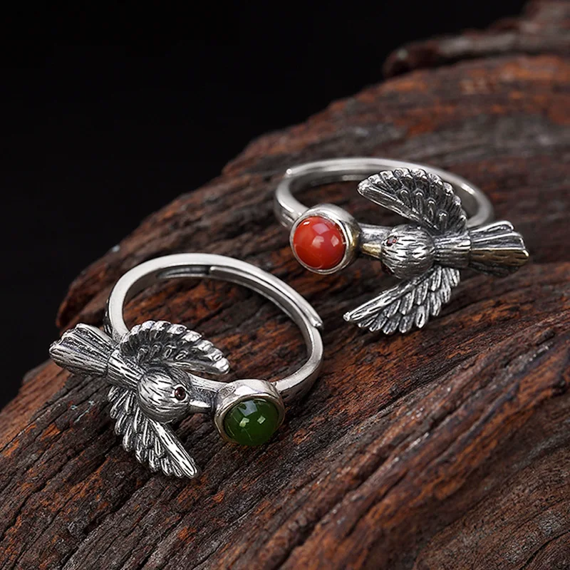 V. YA Ретро S925 Серебряное кольцо открытый размер Vivied Bird дизайн натуральный камень женские ювелирные изделия из чистого серебра кольца хороший подарок для друга