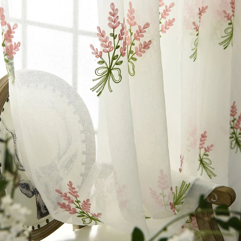 

Romantic Lavender Embroidery Tulle Curtains for Living Room Bedroom Pink Purple Flower Embroidered Balcony Window Screens Voile