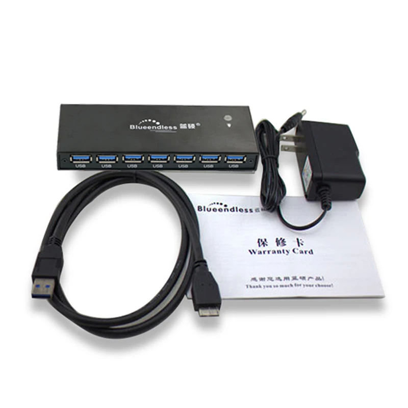 Черный алюминий концентраторы 7 порты usb 3 0 хаб ПК компьютер расширение с внешним 5