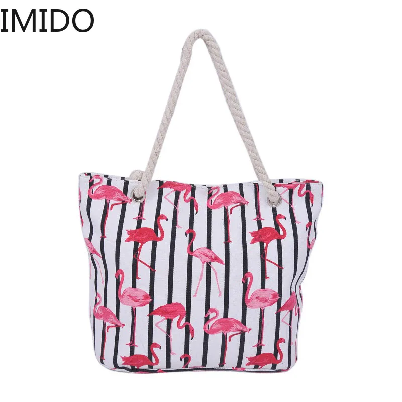 IMIDO Фламинго полосатая печать Холщовая Сумка на плечо женская повседневная