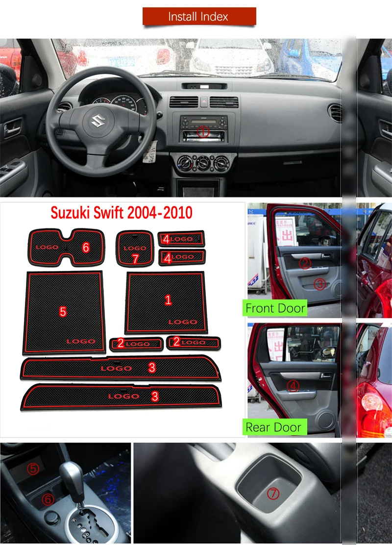 Анти-скольжения ворота Слот коврик резиновая подложка для Suzuki Swift 2004 2005 2006 2007 2008 2009 2010 Maruti спортивные аксессуары ZD11S ZC31S