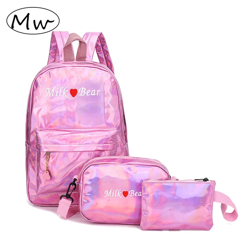 3 шт./компл. голографический рюкзак Модный Лазерный повседневные школьные сумки