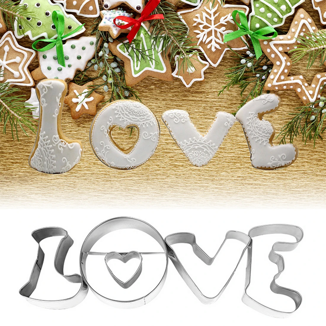 4 шт./лот LOVE Letters металлические формы из нержавеющей стали торты для печенья