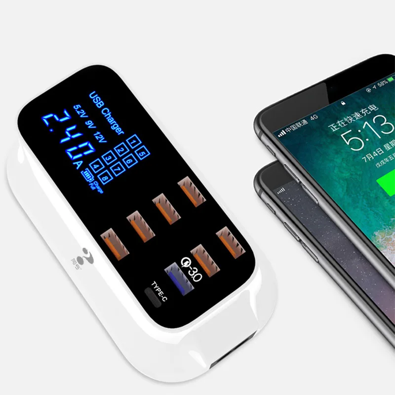 Быстрая зарядка 3 0 Смарт USB Type C зарядная станция светодиодный дисплей телефон