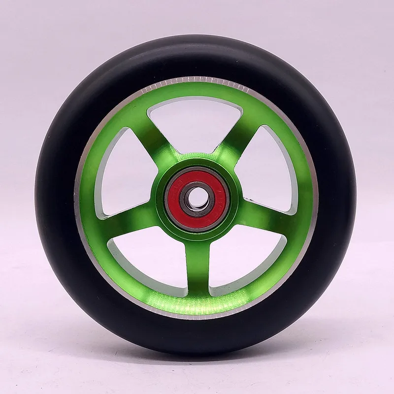 Green 100mm 5X 2 шт хорошее качество колеса для трюкового скутера 100 мм с ступицей из алюминиевого сплава 608 ABEC-9 подшипники 88A колеса для роликовых коньков - Цвет: Green 100mm 5X