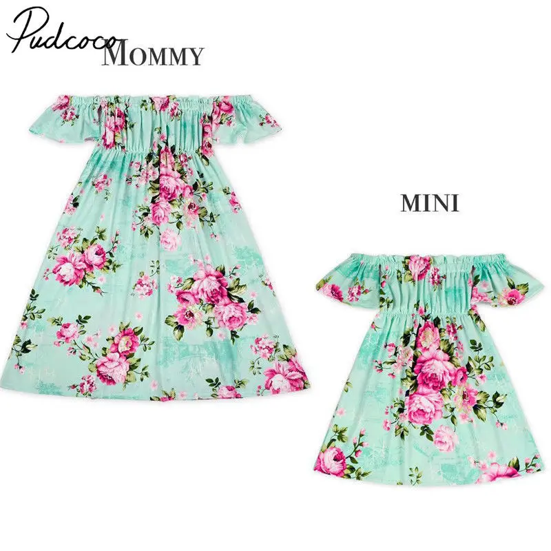 

Pudcoco Family Matching Outfits Mother Daughter Clothes Off Shoulder Short Sleeve Long Dress Outfits Helen115