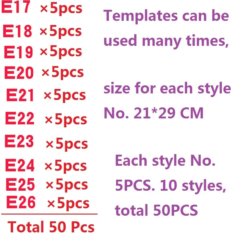 50 PCS Templates 3 Татуировки, Пигмент для временных татуировок. Натуральный и долговечный(органический Jagua Фруктовый гель/чернила). Без спирта. 10 мл 6 цветов и перерабатываемые Шаблоны - Цвет: 50 PCS Templates 3