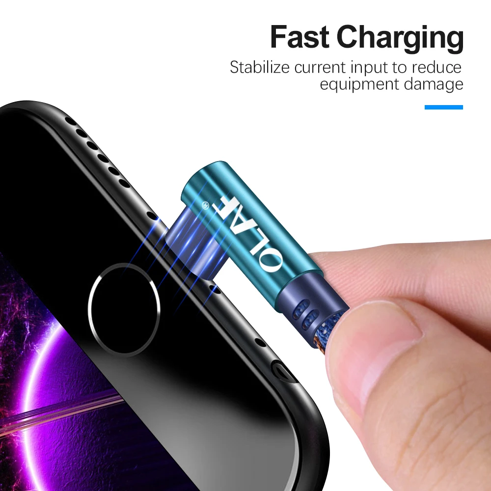 Olaf Micro USB быстрый заряд кабеля кабель для передачи данных samsung Xiaomi LG L-line 90 градусов