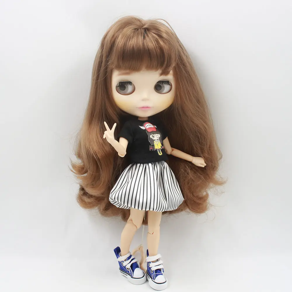 Костюм для куклы Blyth простой костюм черная рубашка и Полосатая юбка-баллон