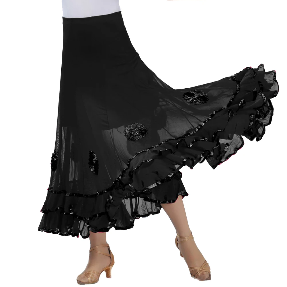 

Fashion Modern Dance Skirt Sequins flowers skirts Tango Ballroom Waltz Dance Skirt for Women Lady Adult Party Half-length Skirt