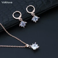 trendy exquisite jewelry sets rhombic square crystal zircon pendant necklace earrings for women jewelry gifts