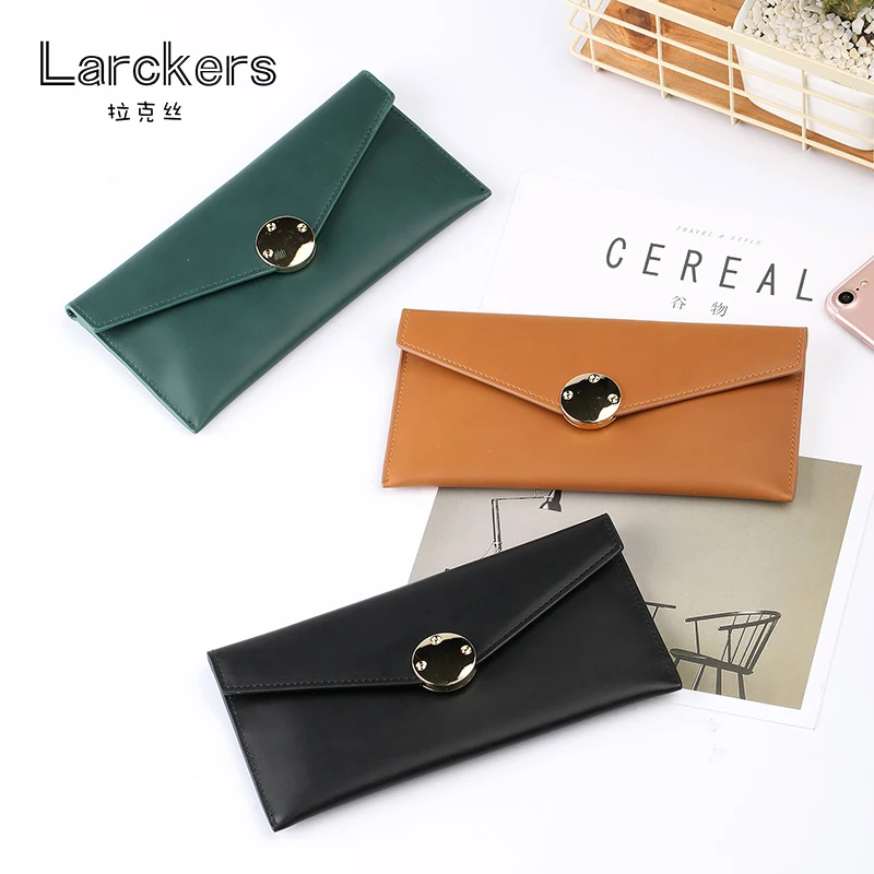 Модный тонкий женский однотонный кошелек из натуральной кожи с конвертом клатч