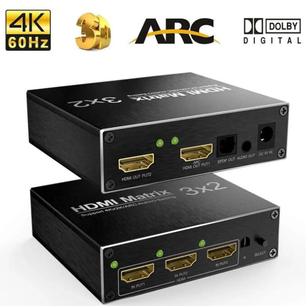 HDMI матрица 3X2 Hdmi Сплиттер 4 K 60Hz HDCP1.4 Ultra HD 1080 P witch оптический TOSLINK & R/L 3 5 мм аудио
