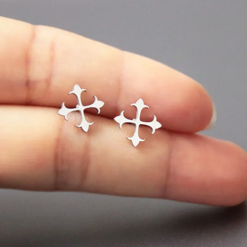 Wholesale Bulk 10pairs/lot Cross Flower Stainless Steel Earrings Studs Fashion Minimalistic Earring Jewelry For Women Girls | Украшения и
