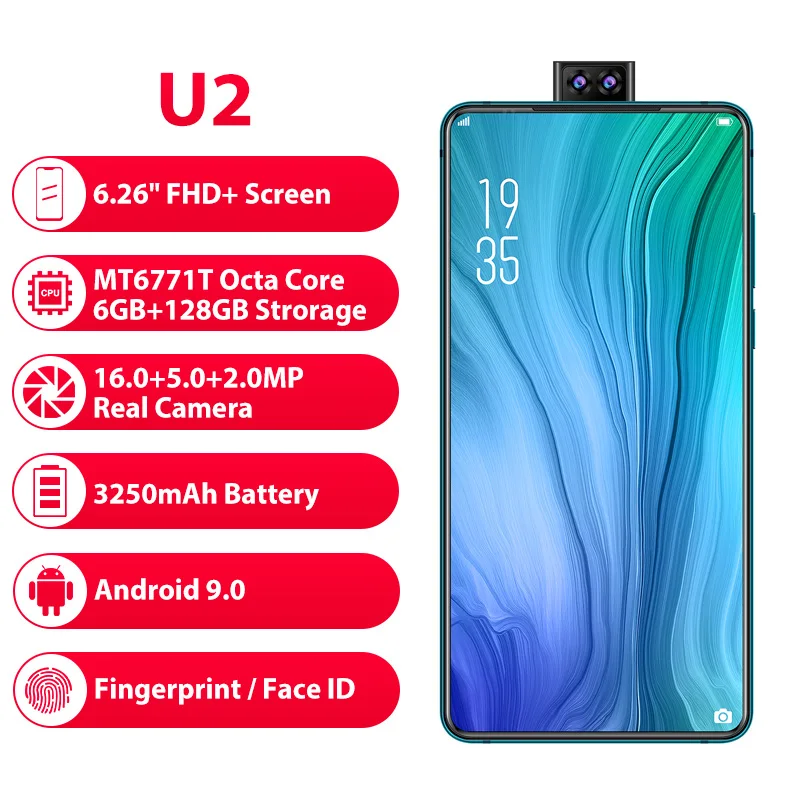 Elephone U2 16 Мп всплывающая камера мобильный телефон Android 9 0 MT6771T четыре ядра 6 ГБ + 128 Гб