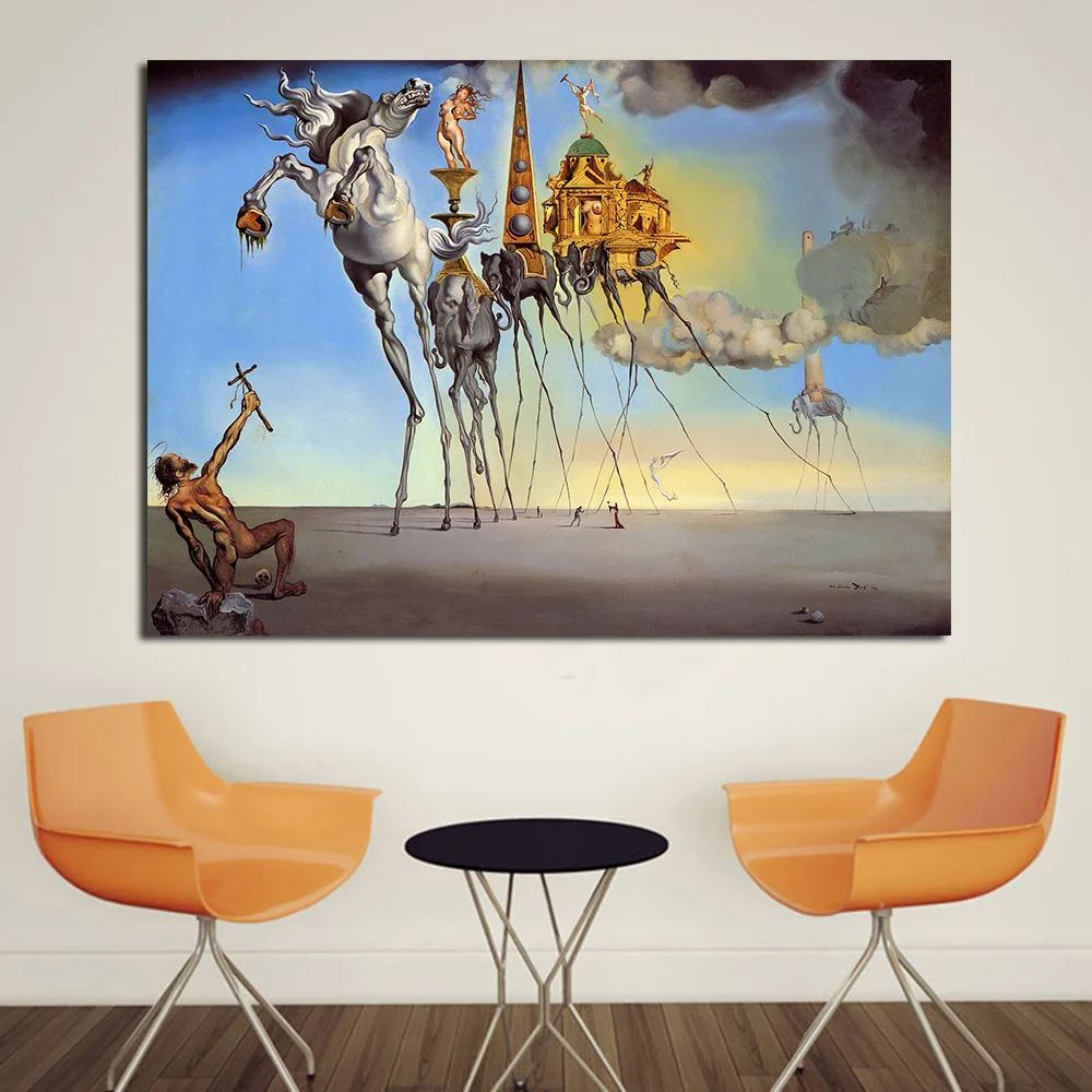 JQHYART Salvador Dali Abstract Horse Elephant Paintings For Living Room Wall No Frame Decorative Pictures |
