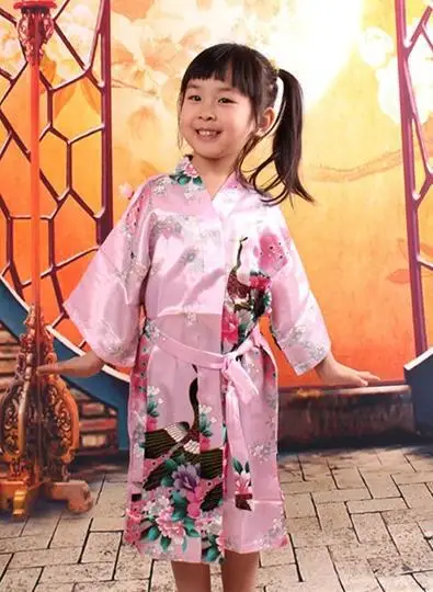 Детский Атласный халат детское кимоно с цветочным рисунком Шелковый детский